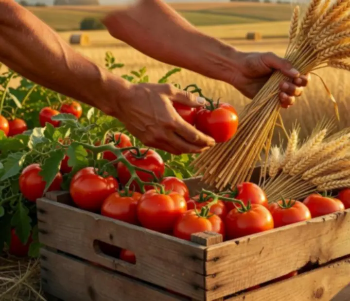 Közelkép egy nagy Farm Up szüret pillanatáról