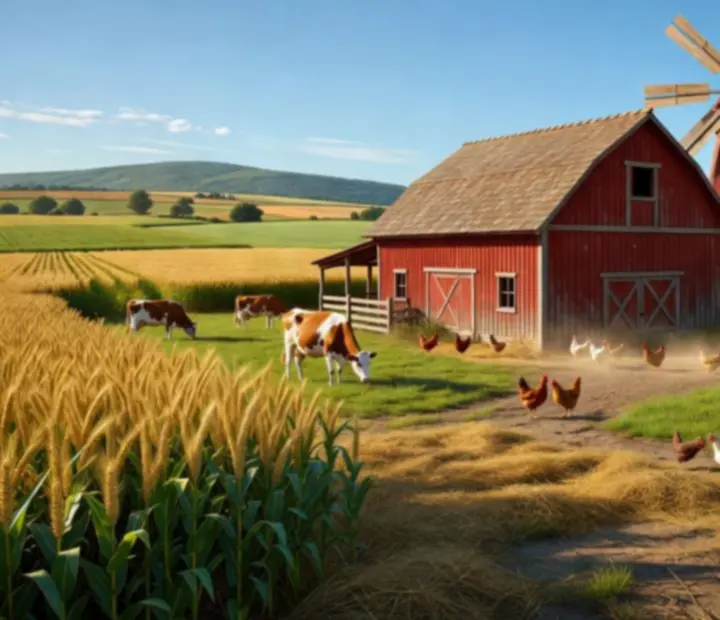 Farm Up farm: aranyló búzamezők, szélmalom és gazdálkodó család
